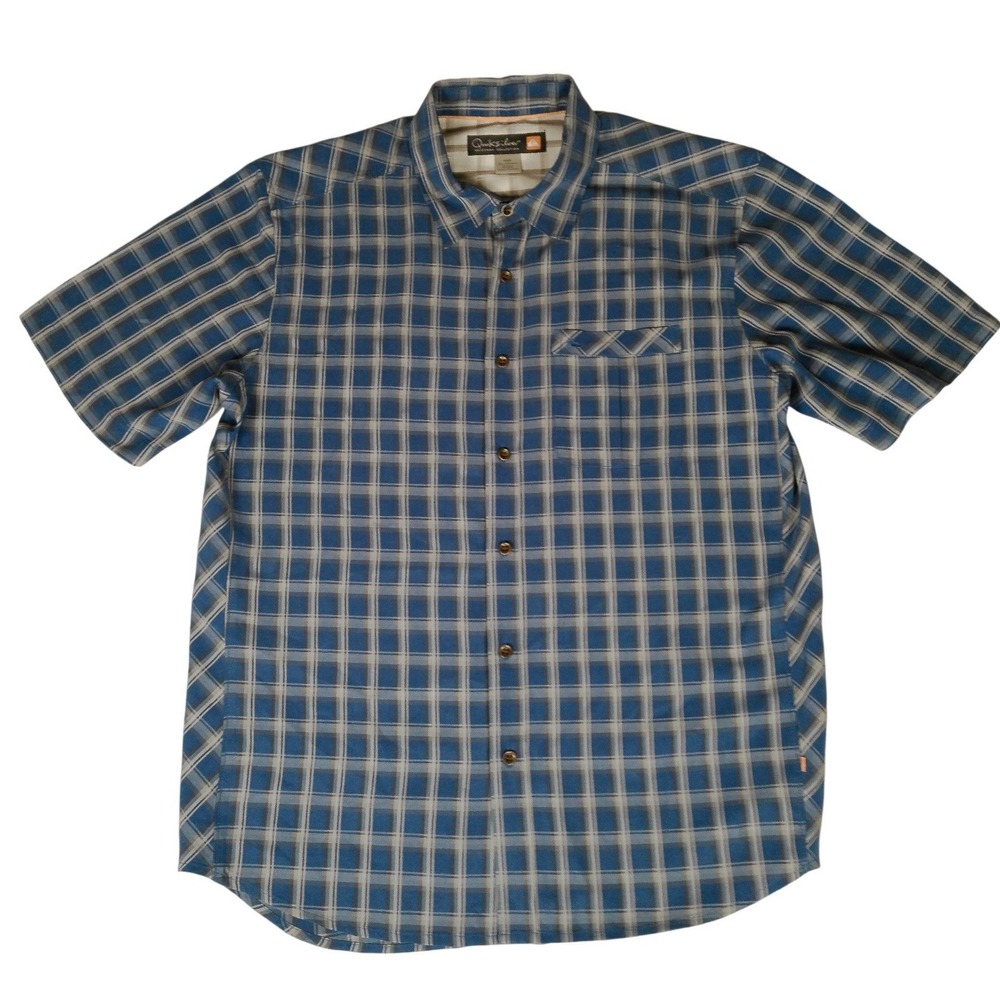 Quiksilver Waterman Collection Mens Medium Blue Plaid Short Sleeve Button Down